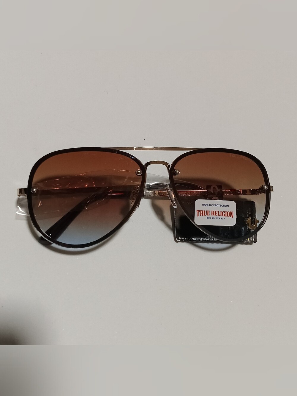 True Religion Classic Metal Aviator Sunglasses Gold Frame Gradient Lens NWT